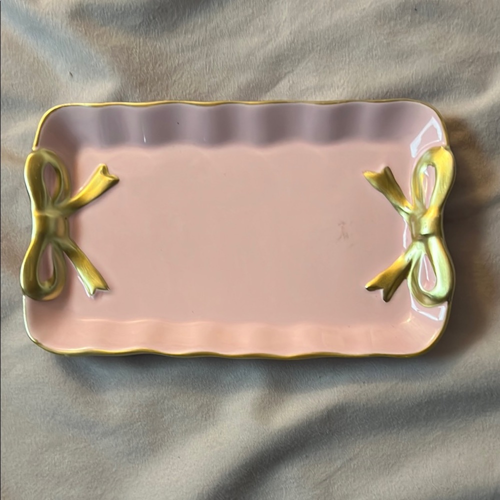 Pink Rectangular Tray with Yellow Bow Accents
